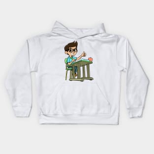 Boy at school desk Kids Hoodie